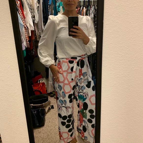 Floral, Abstract, High-Waist Palazzo Pants - Picture 3 of 5